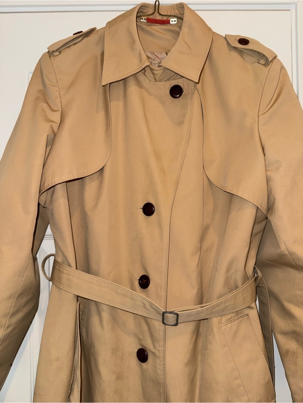 Vintage Etienne Aigner USA Tan Belted Trench Coat Leather Trim Medium - Picture 3 of 14